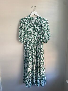 Zara White Maxi Dress with Green Floral Print